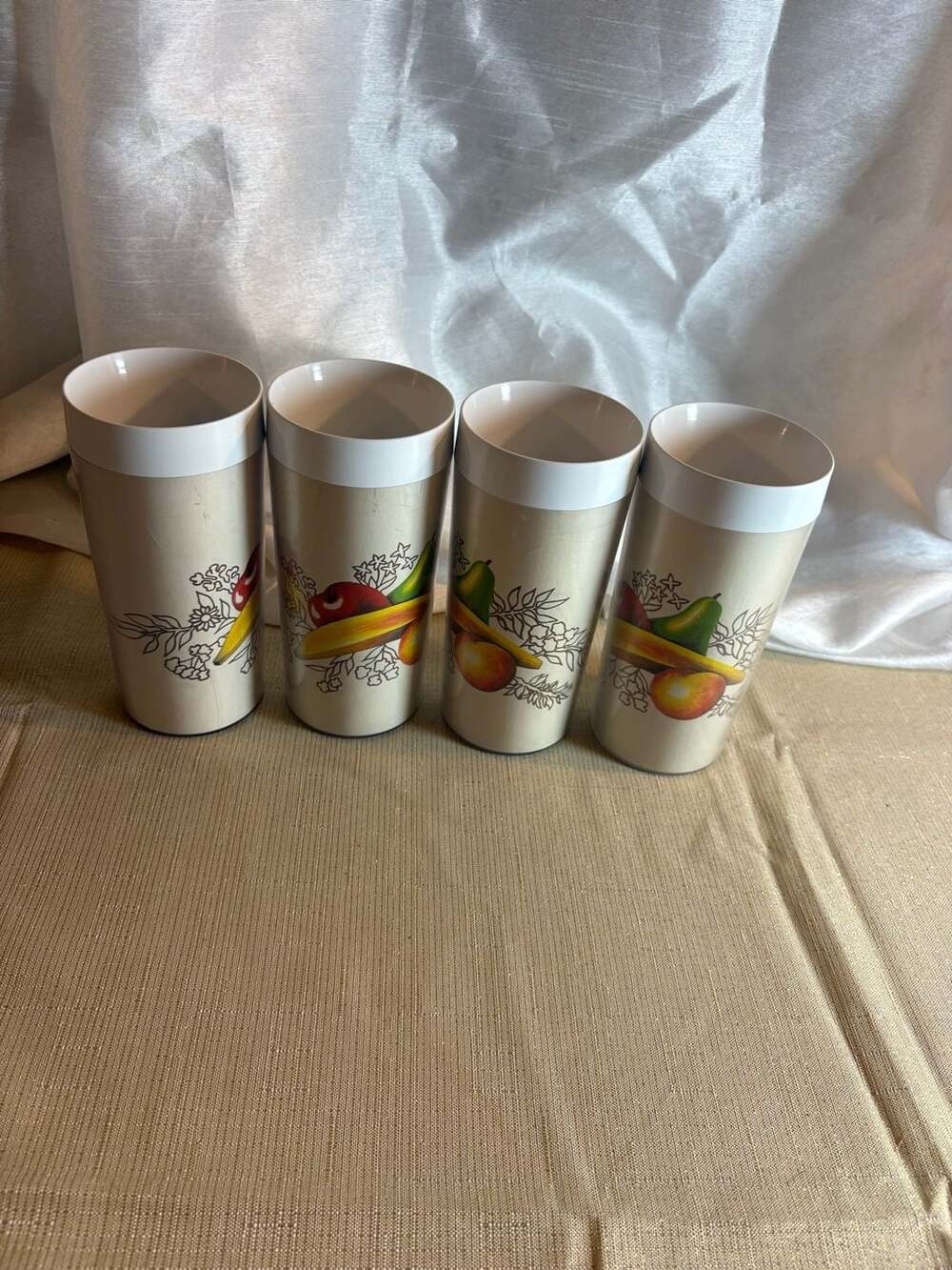 Set of 4 Vintage Thermo-Serv Insulated Fruit Pattern Tumblers